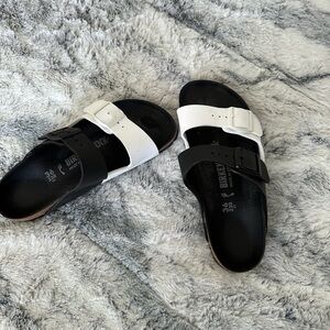 Slightly worn 1 or 2 times black and white Birkenstocks